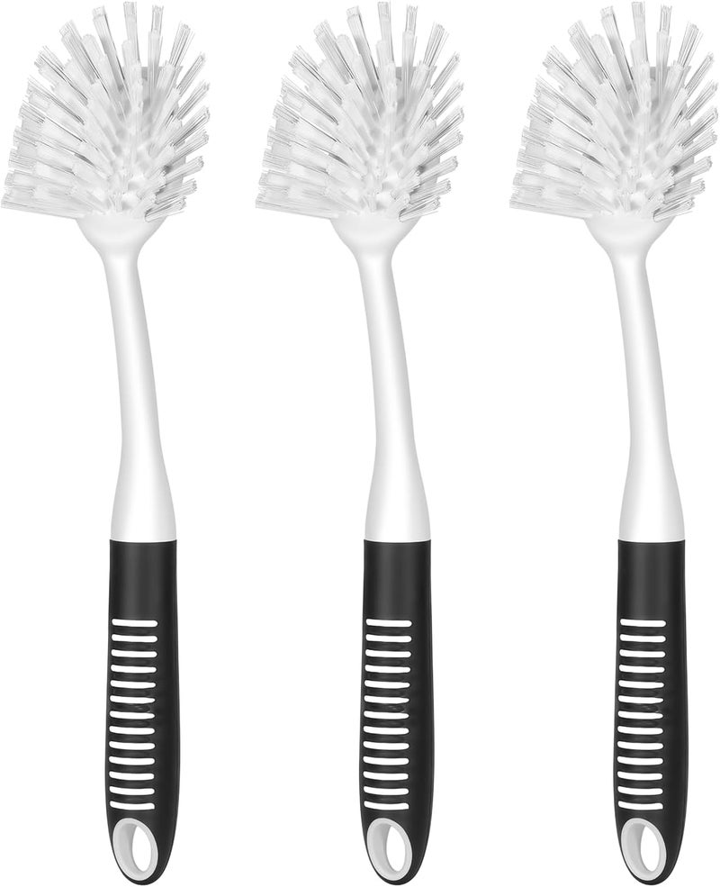 SetSail Dish Brush with Handle, 3 Pack Stiff Bristles Dish Scrubber with Built-in Scraper Dish Scrub Brushes for Cleaning Dishes, Pots and Pans, Kitchen Sink, 3 Pack, Black White - Image 1